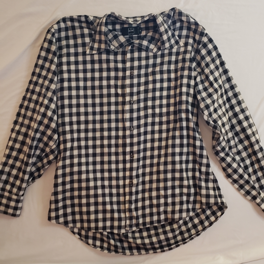 Ike Behar Mens Button Down Long Sleeve Shirt White Black Checked